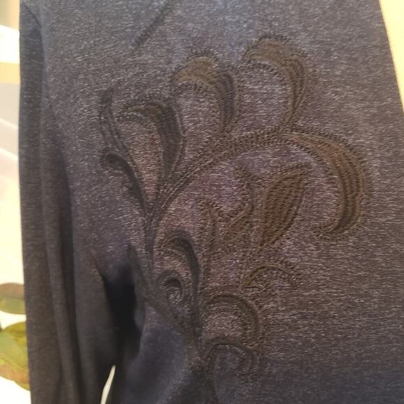 CHICOS BLUE / BLACK EMBROIDERED CARDIGAN SIZE 2(MED) - Picture 2 of 6